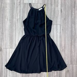 LUSH Women's Black Halter Pleated Chiffon‎ Skater Mini Blouson Dress Size XS